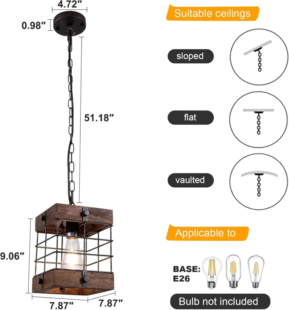 Farmhouse Rustic 1-Light Lantern Pendant Light with Adjustable Chain - Image 6