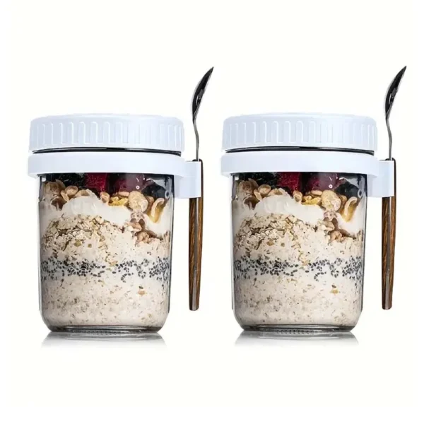Portable Overnight Oats Jar with Lid & Spoon – 300ML Breakfast Cup