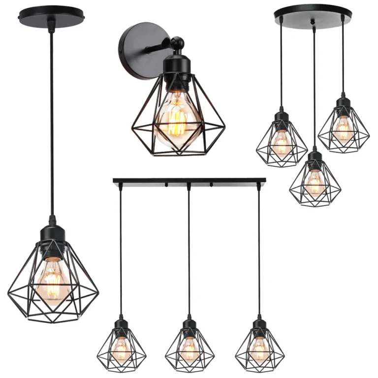 Industrial LED Pendant Light – Adjustable Metal Cage Hanging Lamp for Kitchen or Dining Room