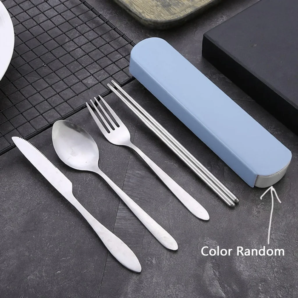 4Pcs Stainless Steel Travel Cutlery Set with Case – Spoon, Fork, Chopsticks, Knife - Image 6