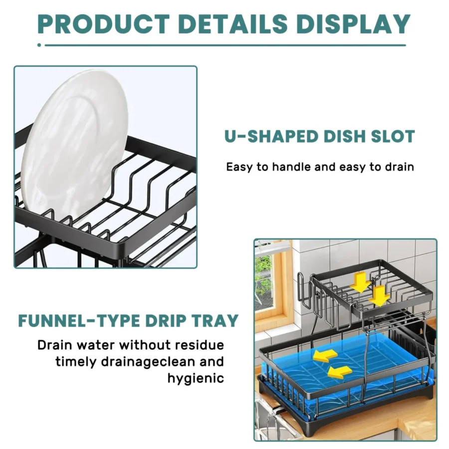 2-Tier Dish Drying Rack for Kitchen – Large, Removable & Space-Saving - Image 5