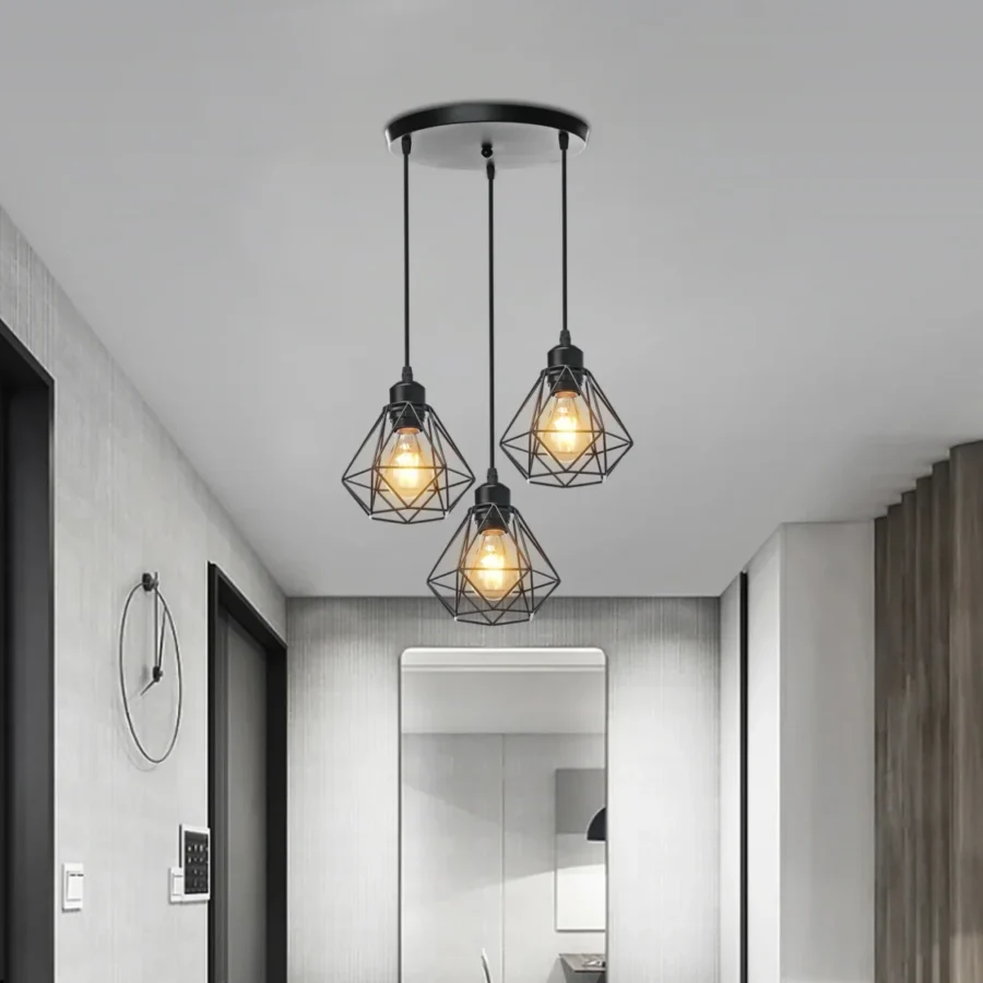 Industrial LED Pendant Light – Adjustable Metal Cage Hanging Lamp for Kitchen or Dining Room - Image 2