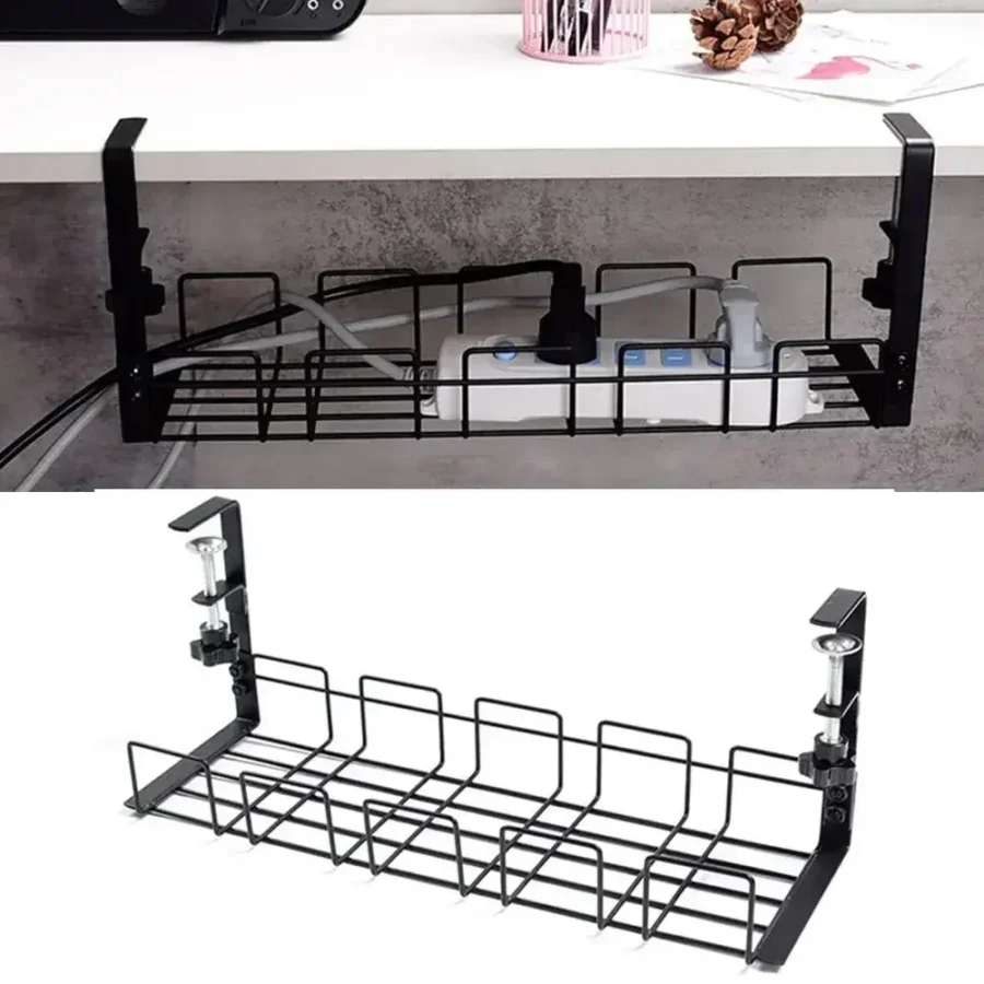 Under-Table Wire Organizer Tray - No-Punch Cable Management Rack - Image 2
