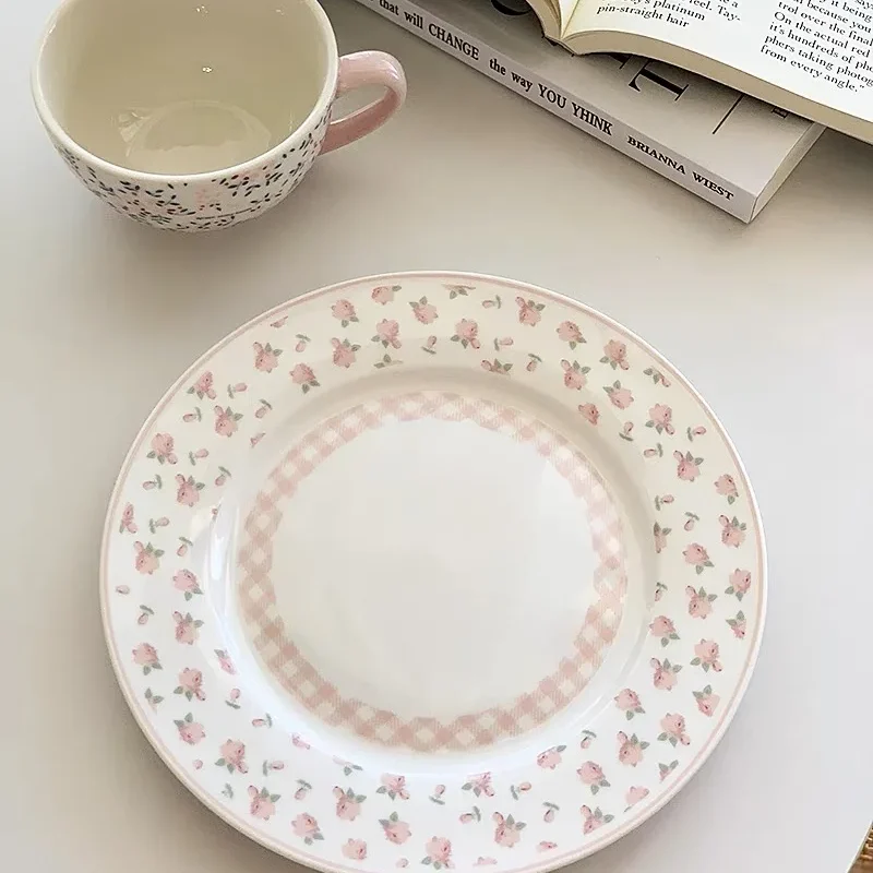 Pink Plaid Lace Ceramic Dessert & Salad Plate