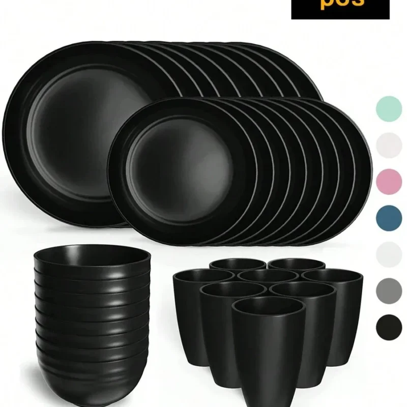 Reusable Plastic Tableware Set – Plates, Bowls, Cups (4/16/24pcs)