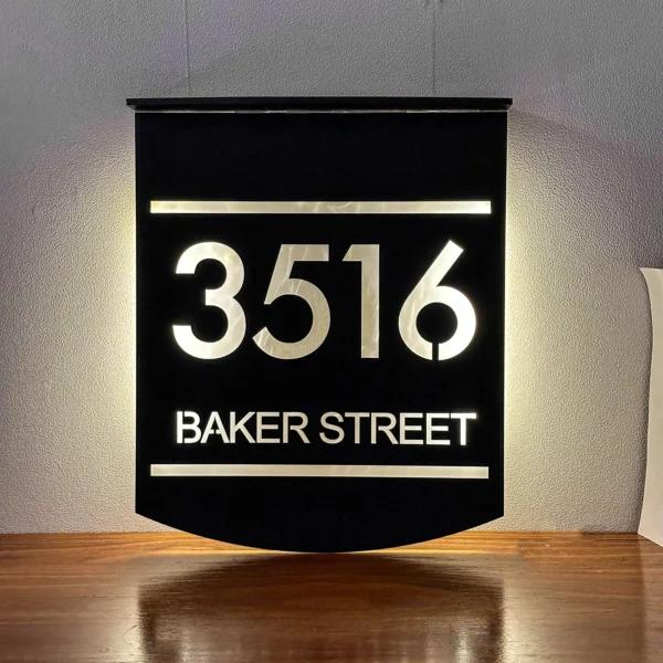 Personalized Solar House Number Sign LED Address Plaque Outdoor Acrylic