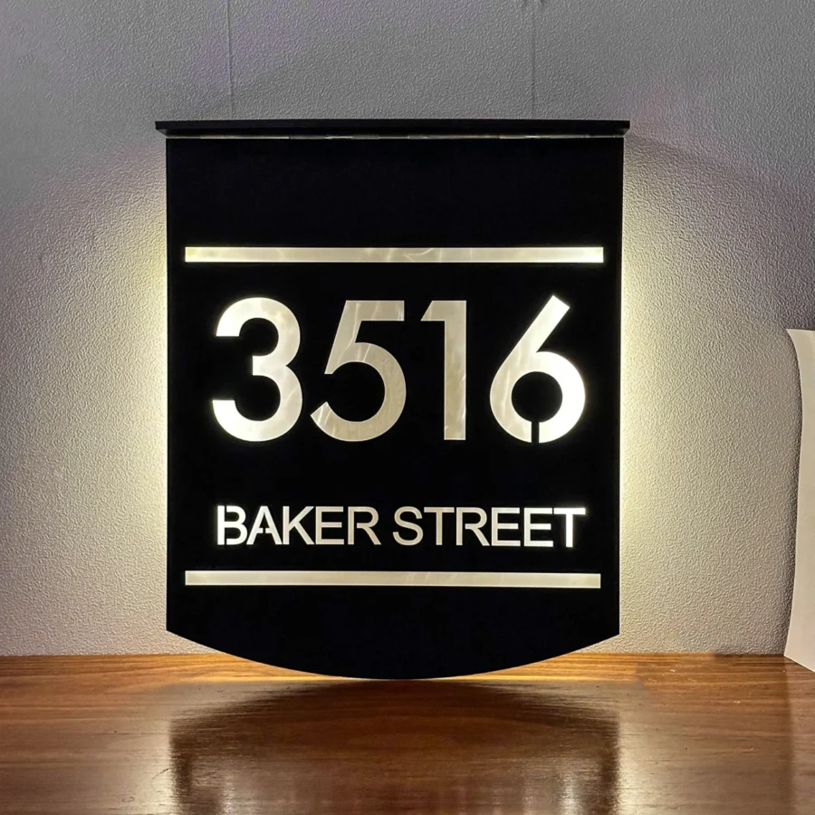 Personalized Solar House Number Sign LED Address Plaque Outdoor Acrylic