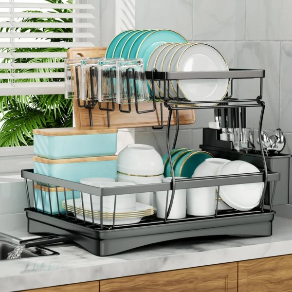2-Tier Dish Drying Rack for Kitchen – Large, Removable & Space-Saving