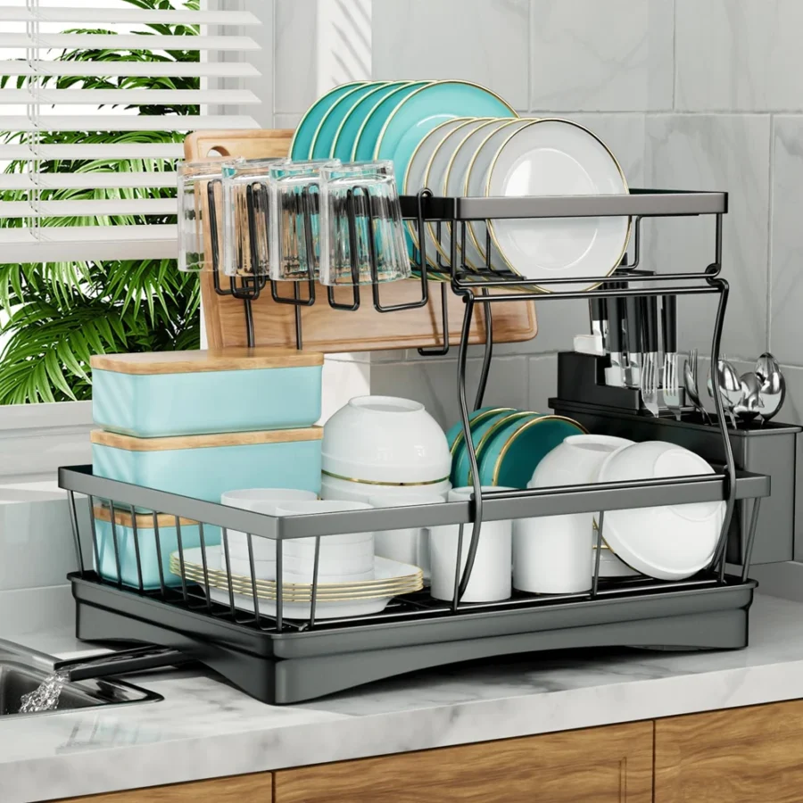 2-Tier Dish Drying Rack for Kitchen – Large, Removable & Space-Saving