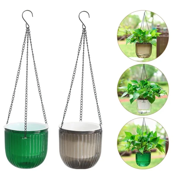 Self-Watering Hanging Planter with Drainage – Indoor/Outdoor Flower Pot with 3 Hooks