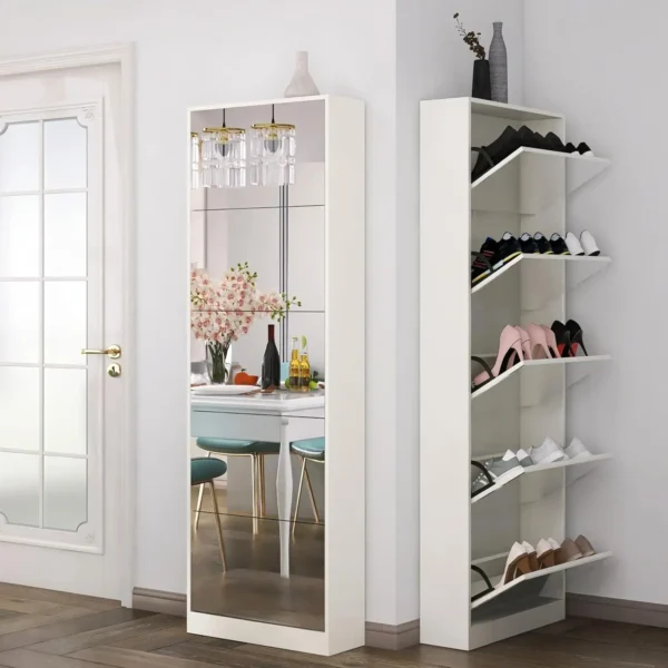 Shoe Cabinet with Mirror & 5 Flip Drawers – Freestanding Organizer