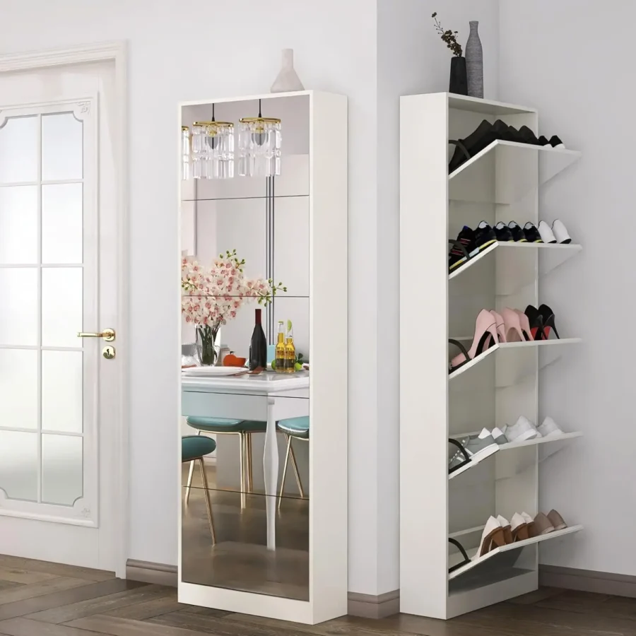 Shoe Cabinet with Mirror & 5 Flip Drawers – Freestanding Organizer