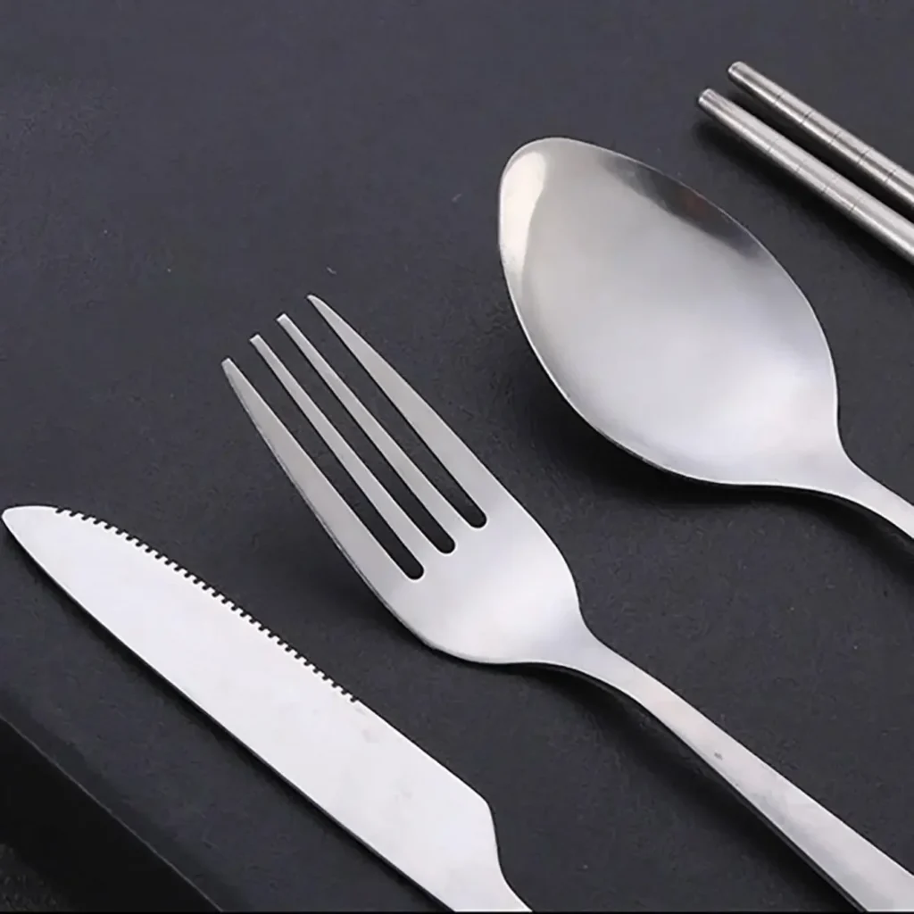 4Pcs Stainless Steel Travel Cutlery Set with Case – Spoon, Fork, Chopsticks, Knife - Image 4
