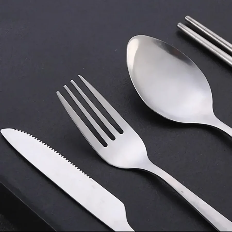 4Pcs Stainless Steel Travel Cutlery Set with Case – Spoon, Fork, Chopsticks, Knife - Image 4