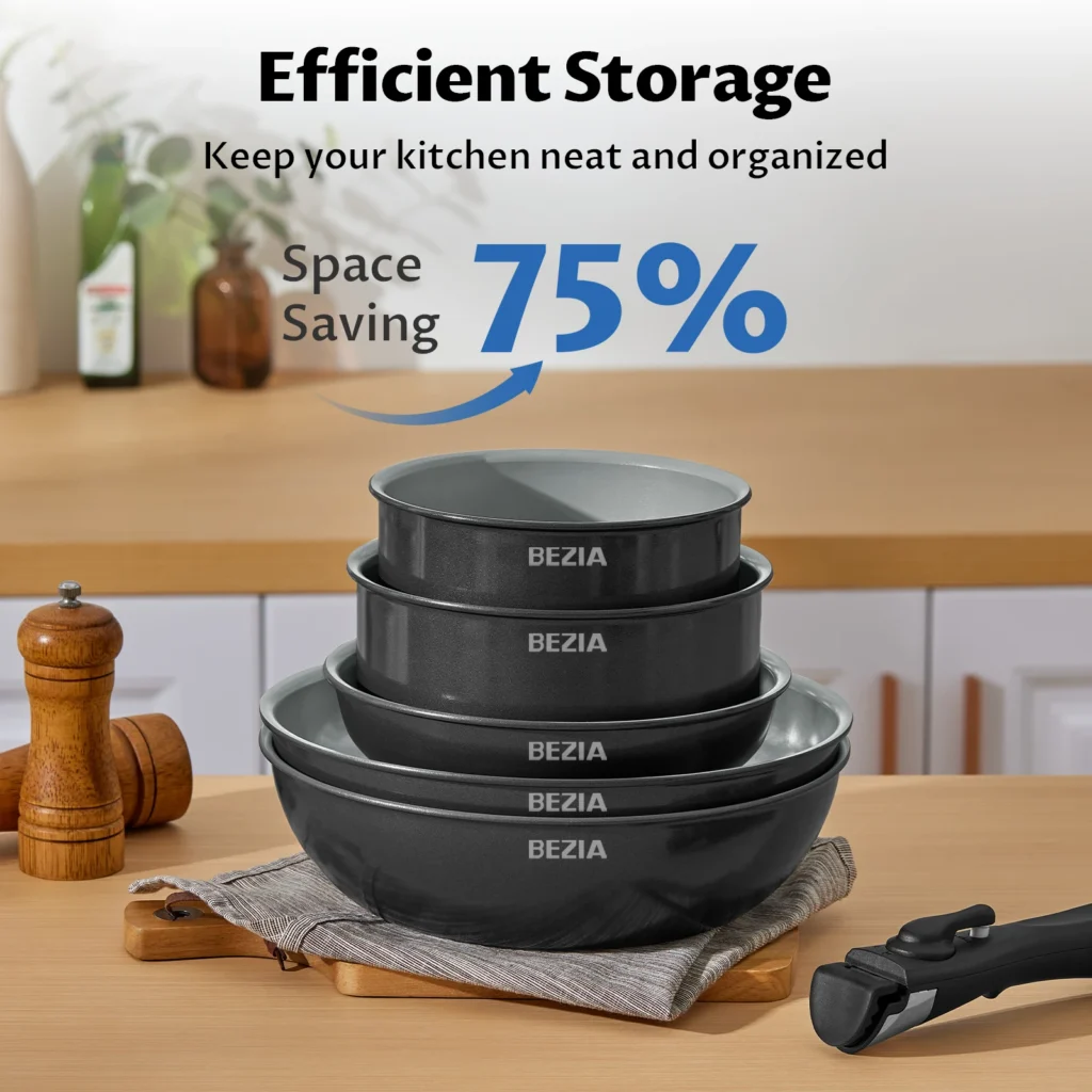 13pcs Nonstick Ceramic Cookware Set with Detachable Handles - Image 5