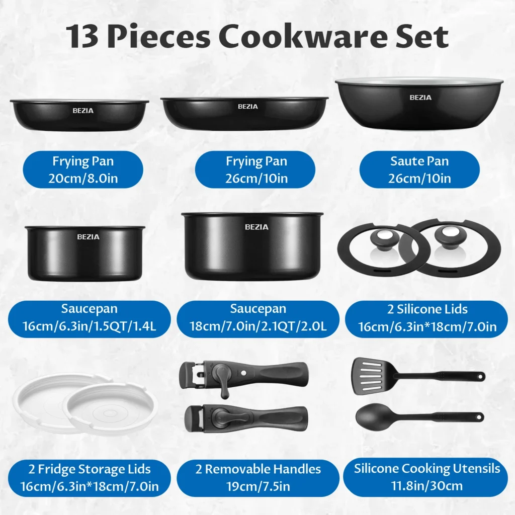 13pcs Nonstick Ceramic Cookware Set with Detachable Handles - Image 6