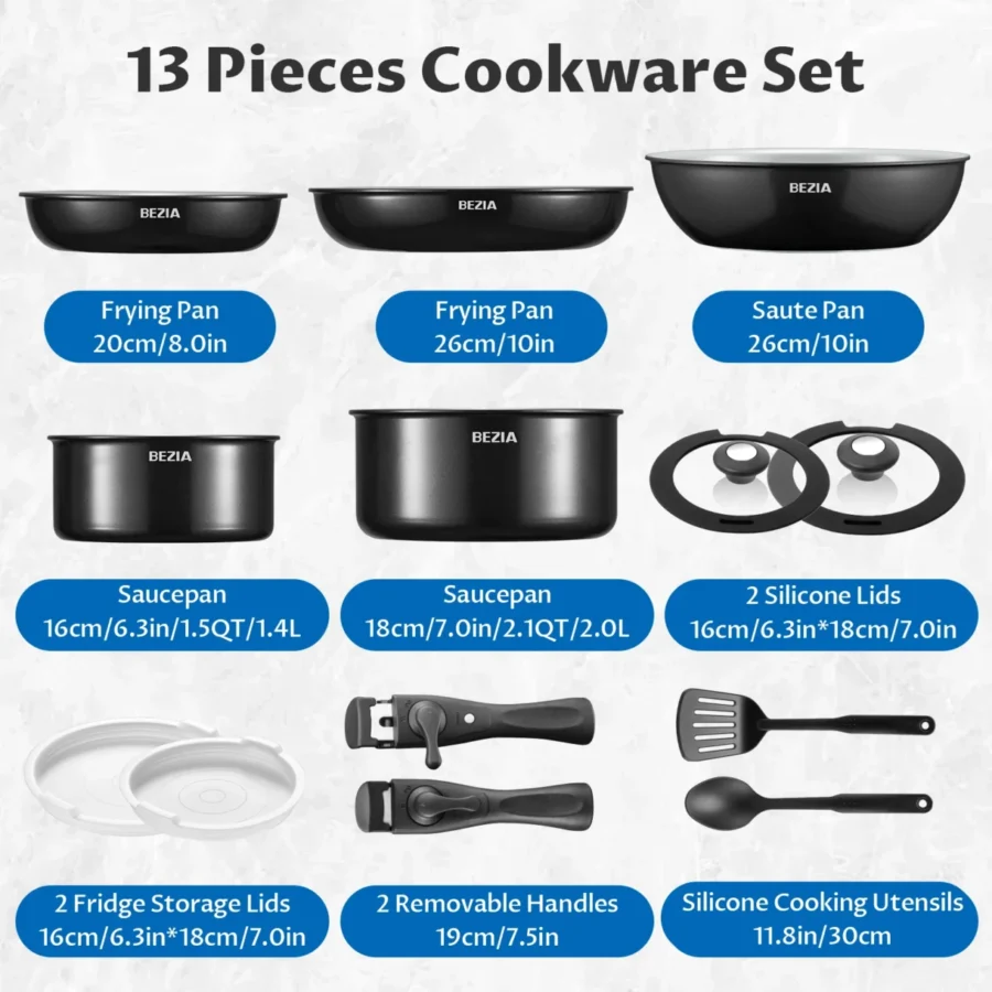 13pcs Nonstick Ceramic Cookware Set with Detachable Handles - Image 6
