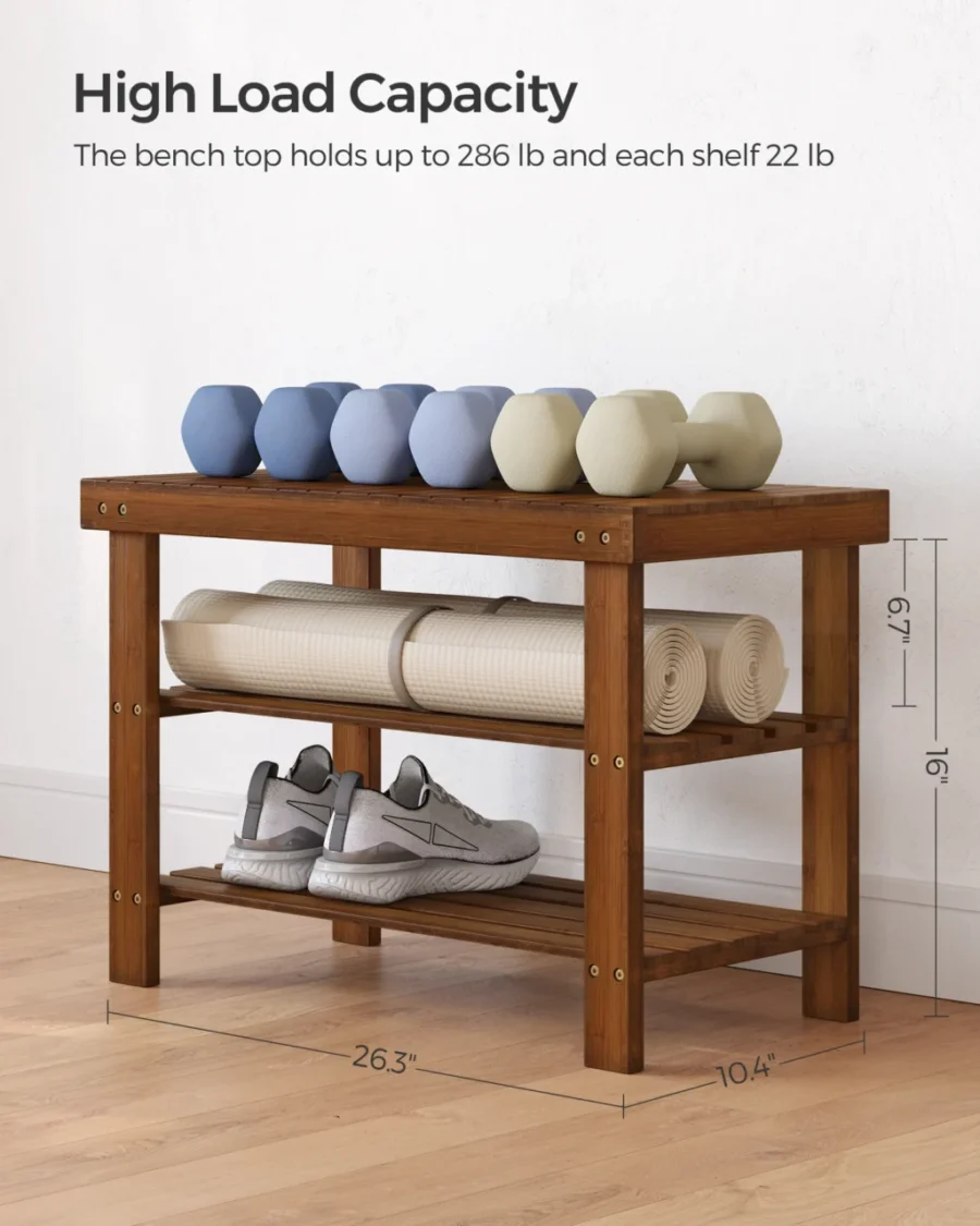 SONGMICS 3-Tier Bamboo Shoe Bench – Entryway Organizer, 286 lb Capacity - Image 3