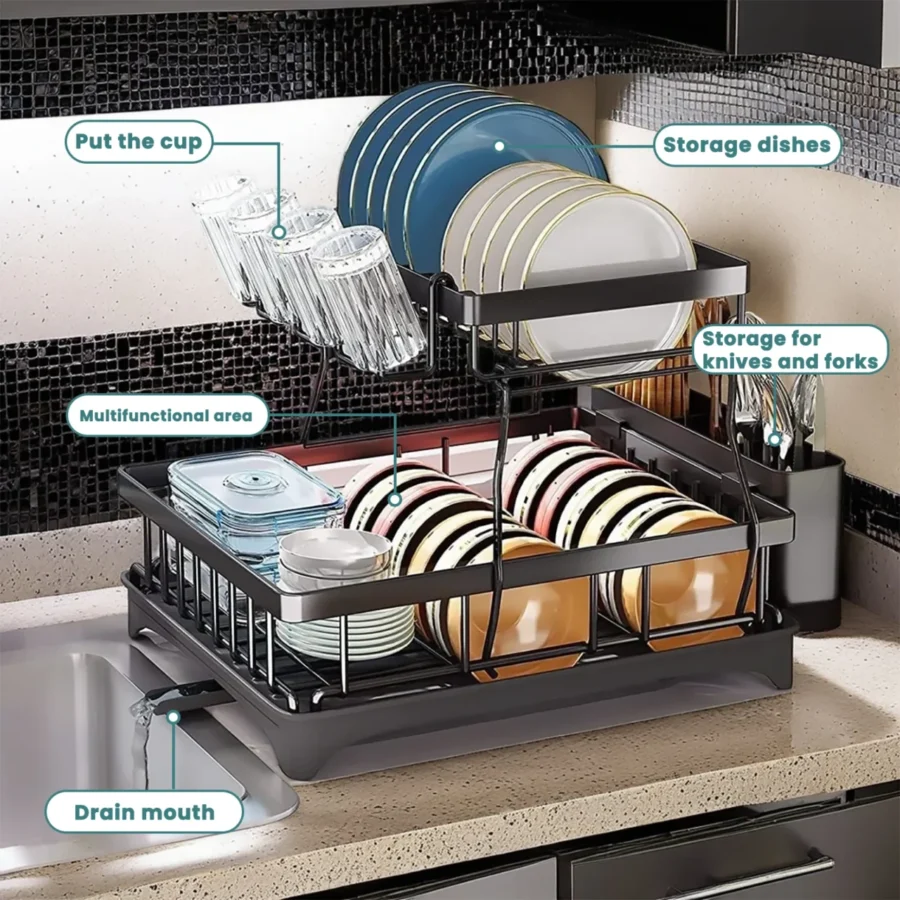 2-Tier Dish Drying Rack for Kitchen – Large, Removable & Space-Saving - Image 4